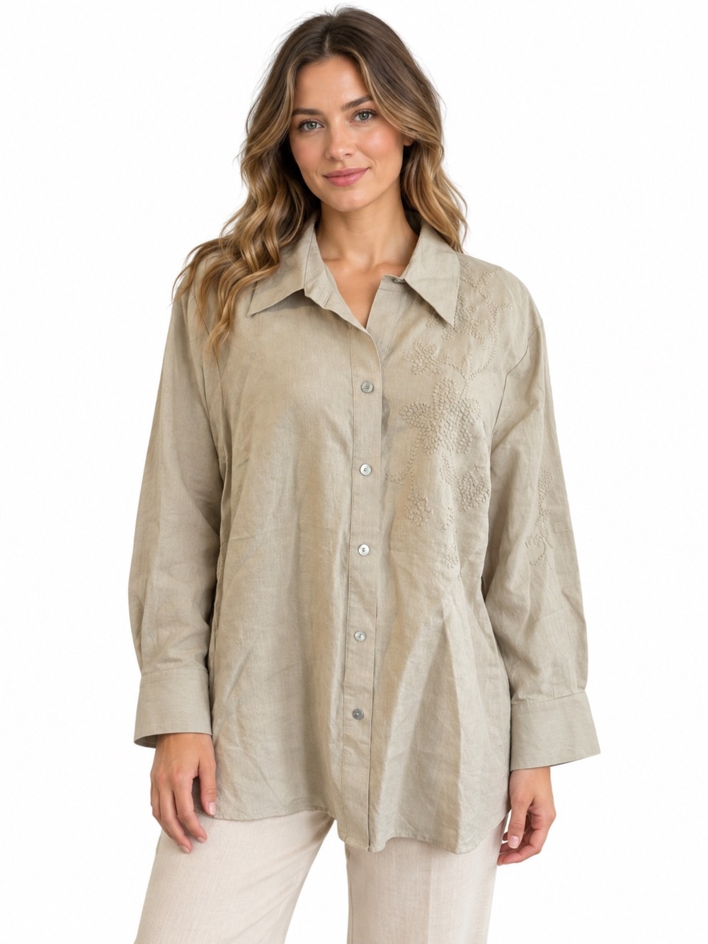 Edward Woman 100% Irish Linen embroidered cream Blouse 1X NWT